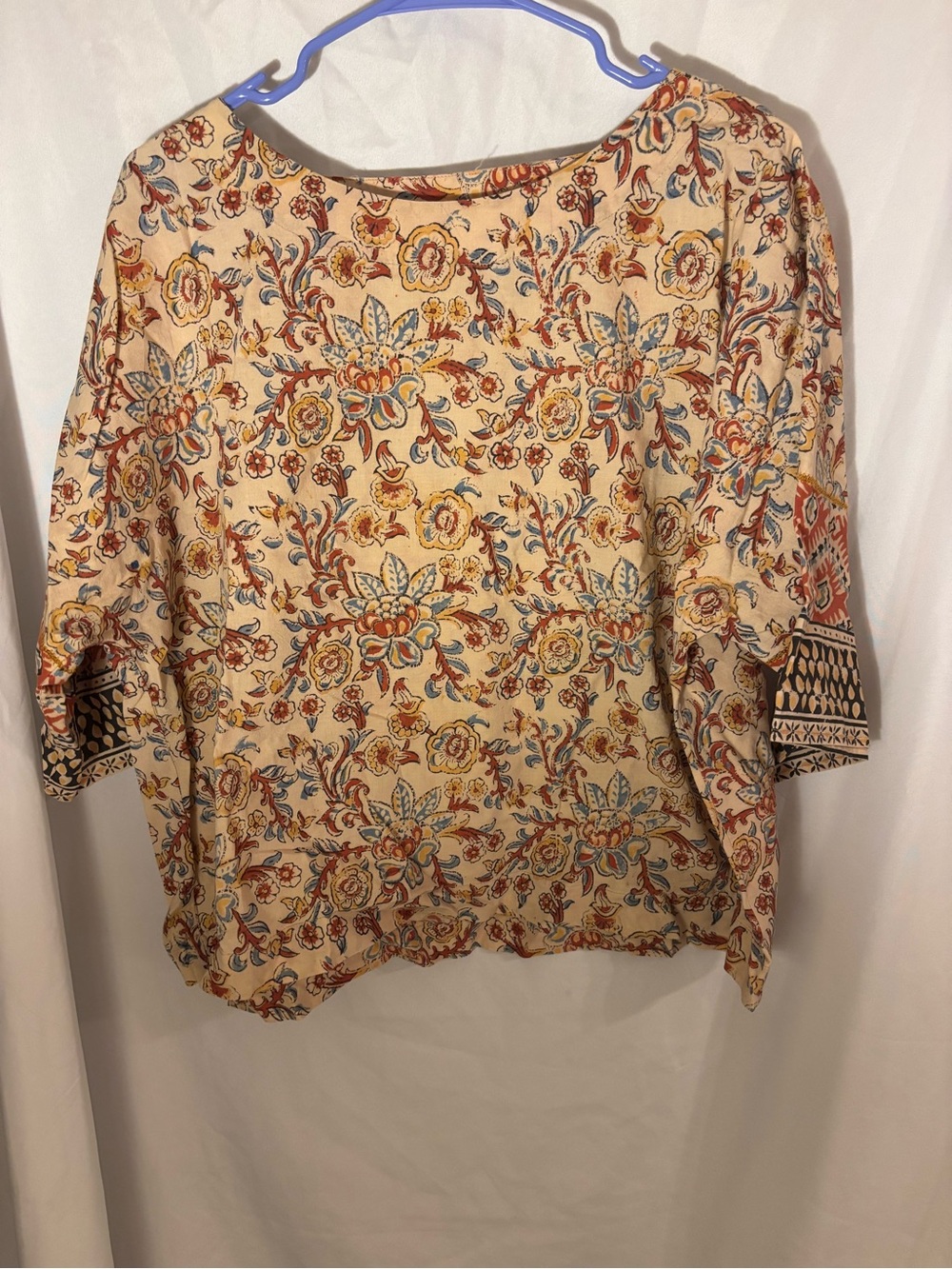 Boho Floral Print Beige Women's Blouse